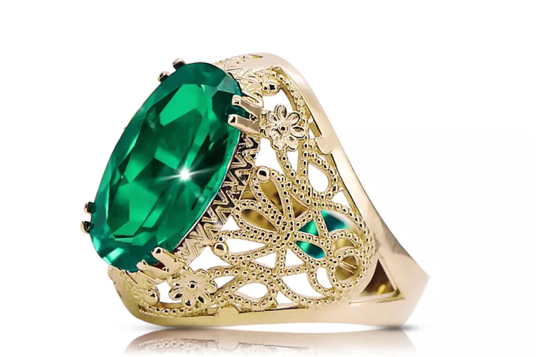 Or jaune 14 carats Émeraude Anneau Bijoux vintage vrc074y